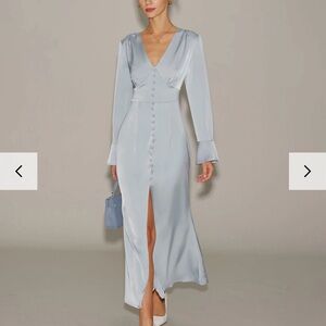 RIHOAS Light Blue Satin Long Sleeve Dress